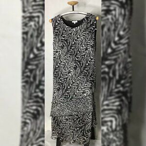 Serengeti Womens  Black And White Sleeveless Round Neck Shift Maxi Dress Size 3X